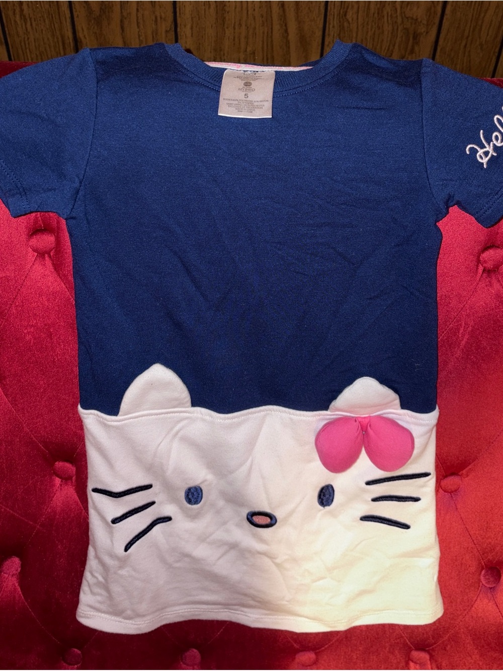 Hello Kitty Navy, White & Pink Cat Face Short Sleeve Tee